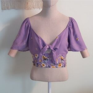 Purple floral boho crop top